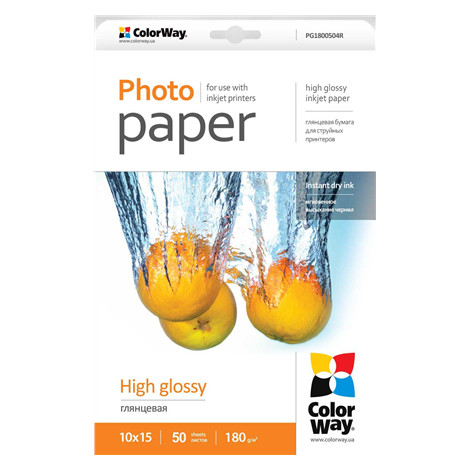 ColorWay High Glossy Photo Paper, 50 Sheets, 10x15, 180 g/m