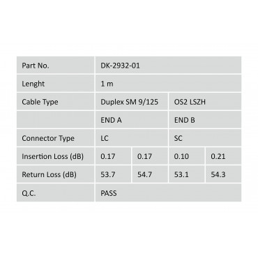 Digitus Patch Cord FO, Duplex, LC to SC SM OS2 09/125 , 1 m