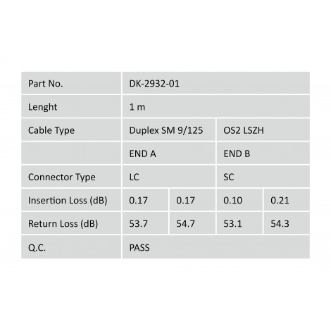 Digitus Patch Cord FO, Duplex, LC to SC SM OS2 09/125 , 1 m