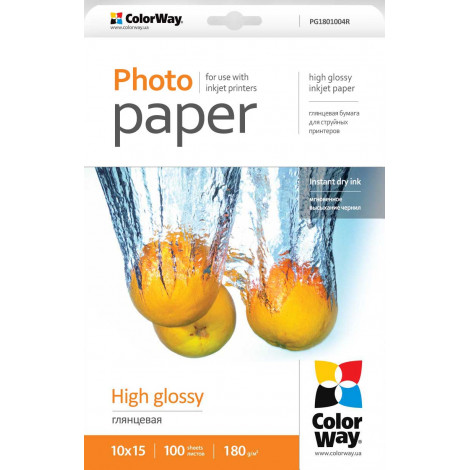 ColorWay Photo Paper 100 pc. PG1801004R Glossy, 10 x 15 cm, 180 g/m