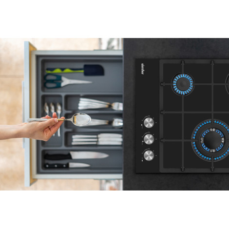 Simfer Hob H4.305.HGSSP Gas on glass, Number of burners/cooking zones 3, Rotary painted inox knobs, Black, 45 cm