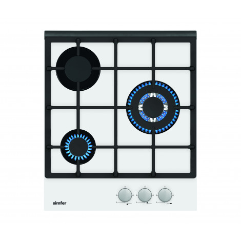 Simfer Hob H4.305.HGSBB Gas on glass, Number of burners/cooking zones 3, Rotary painted inox knobs, White