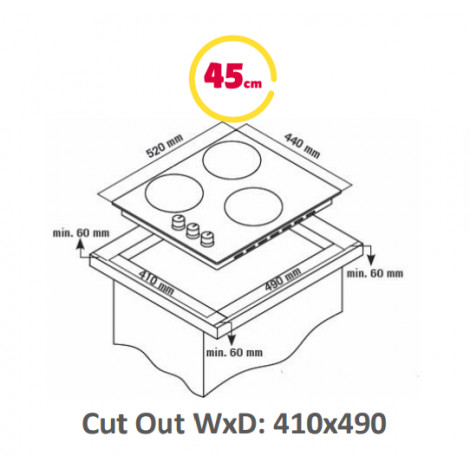 Simfer Hob H4.305.HGSBB Gas on glass, Number of burners/cooking zones 3, Rotary painted inox knobs, White