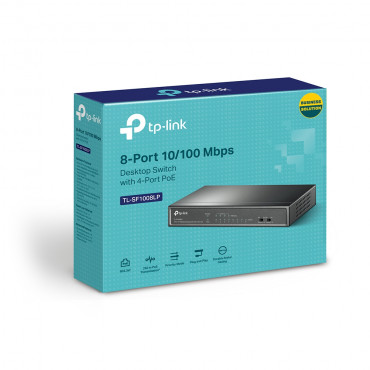 TP-LINK Switch TL-SF1008LP Unmanaged, Steel case, 10/100 Mbps (RJ-45) ports quantity 8, PoE ports quantity 4, Power supply type 