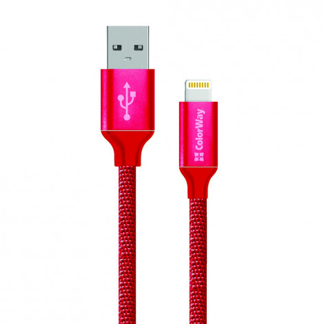 ColorWay Data Cable Apple Lightning Charging cable, Fast and safe charging Stable data transmission, Red, 1 m