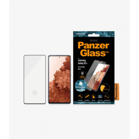 PanzerGlass Samsung, Galaxy S21+ Series, Antibacterial glass, Black, Antifingerprint screen protector, Case Friendly, Compatible