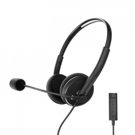 Energy Sistem Headset Office 2+ Black, USB and 3.5 mm plug, volume control, retractable boom mic.