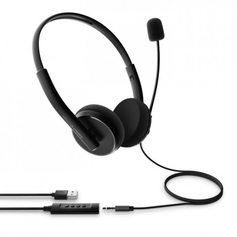 Energy Sistem Headset Office 2+ Black, USB and 3.5 mm plug, volume control, retractable boom mic.