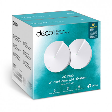 TP-LINK AC1300 Whole Home Mesh Wi-Fi System Deco M5 (2-pack) 802.11ac, 867+400 Mbit/s, 10/100/1000 Mbit/s, Ethernet LAN (RJ-45) 