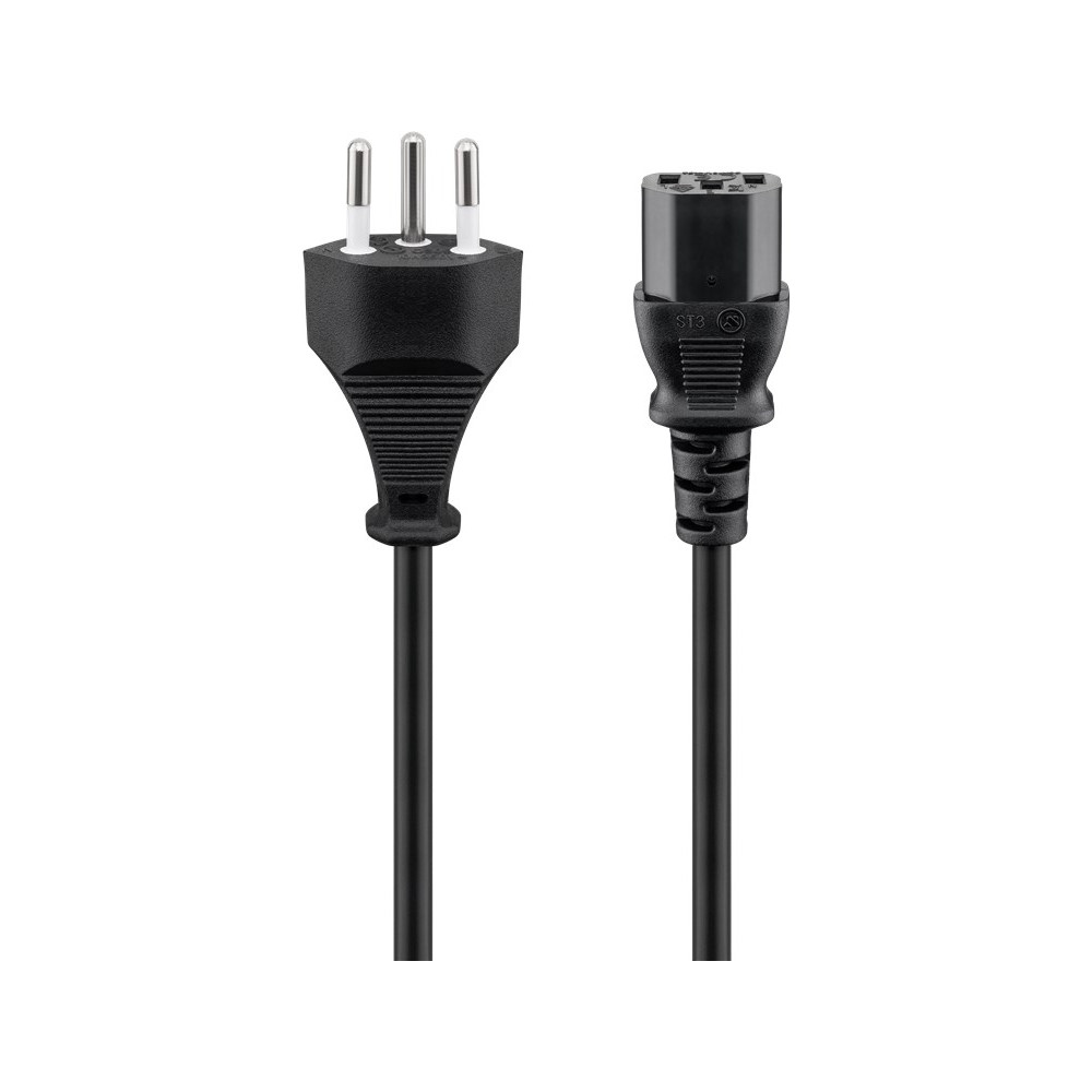 Goobay Power supply cord, Switzerland 93617 2 m, Black, Device socket C13 (IEC connection), Swiss male (type J, SEV 1011)