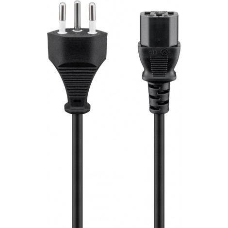 Goobay Power supply cord, Switzerland 93617 2 m, Black, Device socket C13 (IEC connection), Swiss male (type J, SEV 1011)