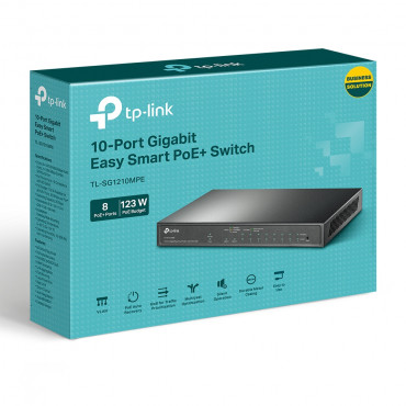 TP-LINK 10-Port Gigabit Easy Smart Switch with 8-Port PoE+ TL-SG1210MPE PoE Switches, Desktop, Power supply type External, Ether