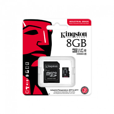 Kingston UHS-I 8 GB, microSDHC/SDXC Industrial Card, Flash memory class Class 10, UHS-I, U3, V30, A1, SD Adapter