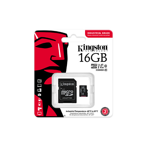 Kingston UHS-I 16 GB, microSDHC/SDXC Industrial Card, Flash memory class Class 10, UHS-I, U3, V30, A1, SD Adapter