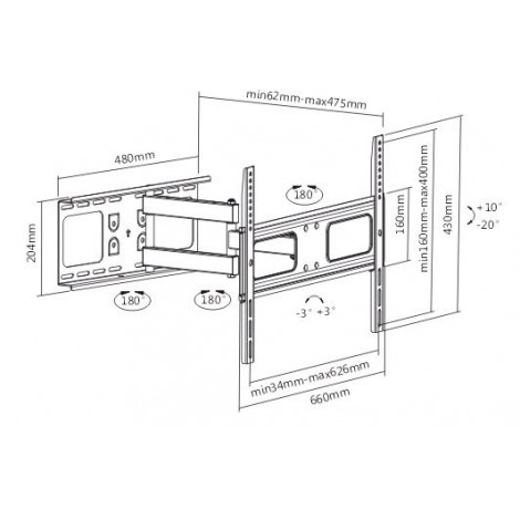 Sunne Wall mount, 37-63-EA2, 37-70 ", Full motion, Maximum weight (capacity) 50 kg, Black