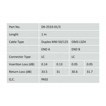 Digitus Patch Cord FO, LC to LC MM OM3 50/125 , 1m