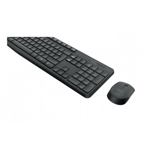 Logitech MK235 Wireless Keyboard and mouse pack, Wireless, Mouse included, Batteries included, Black, US International, 475 g