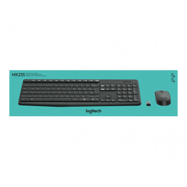 Logitech MK235 Wireless Keyboard and mouse pack, Wireless, Mouse included, Batteries included, Black, US International, 475 g