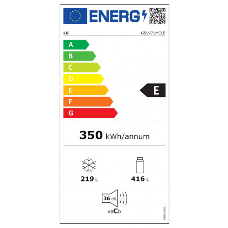 LG Refrigerator GSLV71MCLE Energy efficiency class E, Free standing, Side by side, Height 179 cm, No Frost system, Fridge net ca